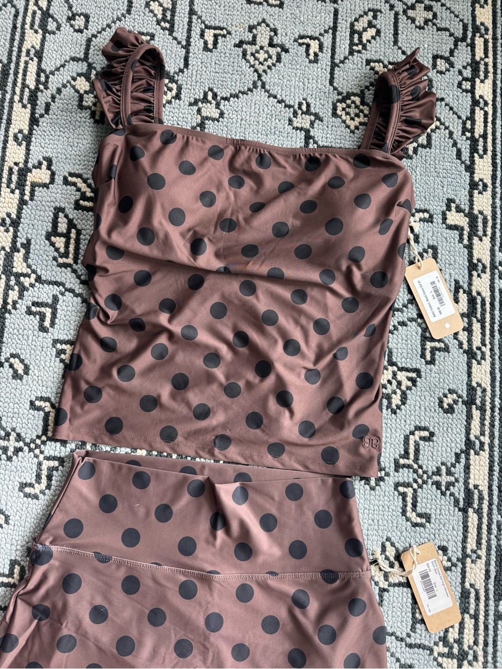 NWT Albion Fit Tankini top and swim skirt- Large- black cocoa dot - Picture 3 of 3